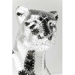 Deco Figurine Sitting Cat Rivet Chrome 82cm