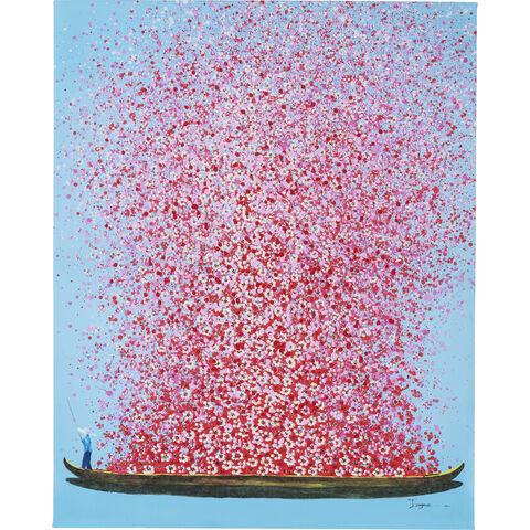 Canvas Picture Flower Boat Blue Pink 80x100cm
