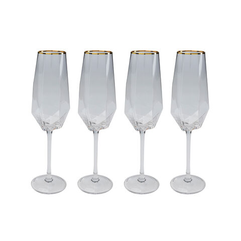 Champagne Glass Diamond Gold Rim (4/part)