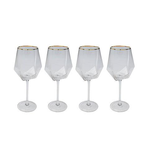 Wine Glass Diamond Gold Rim (4/part)