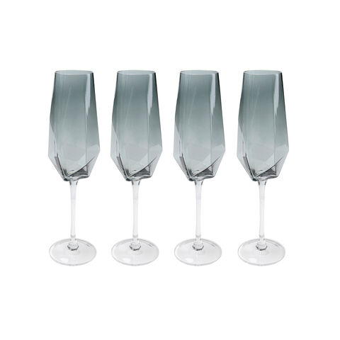 Champagne Glass Diamond Smoke (4/part)