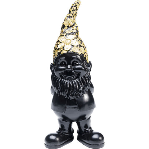 Deco Figurine Gnome Standing Black Gold 30cm
