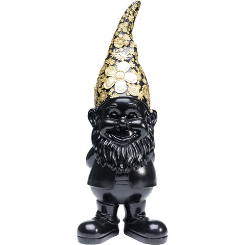 Deco Figurine Gnome Standing Black Gold 61cm
