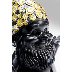 Deco Figurine Gnome Meditation Black Gold 19cm