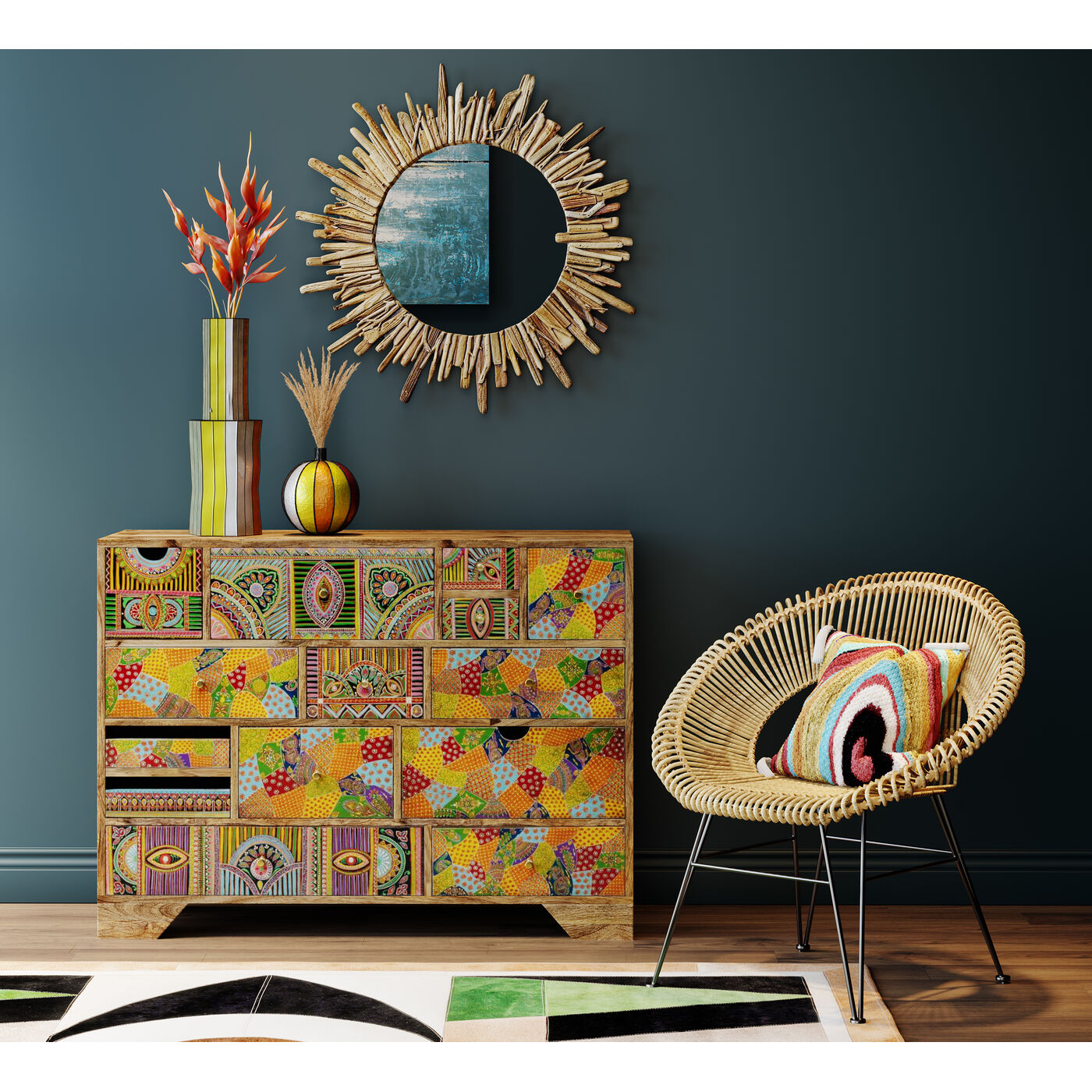 Cuscino Decorativo KARE DESIGN Waves Multi 45x45 Cm - Stile Boho Con Motivo Onde Colorate - Foto 12