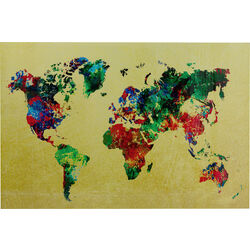 Glass Picture Metallic Colourful Map 150x100cm