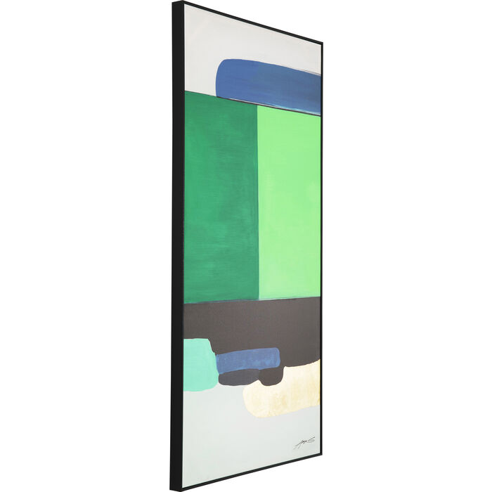 Framed Picture Abstract Shapes Green 73x143cm