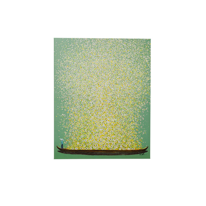Tableau sur toile Flower Boat vert jaune 80x100cm