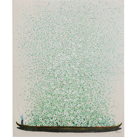Canvas Picture Flower Boat Beige Green 80x100cm
