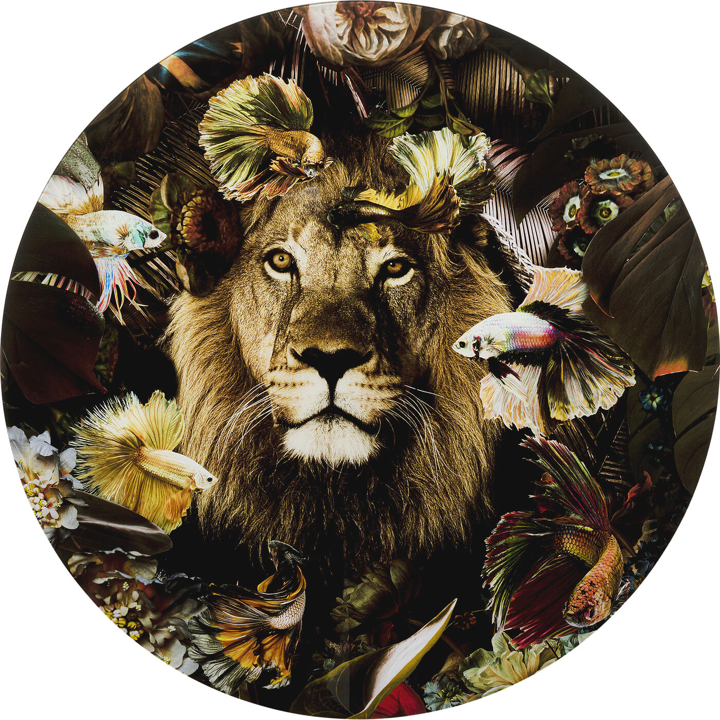 [54575] Glass Picture Curious Lion Ø100cm