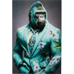 56266 - Tableau en verre Mister Gorilla bleu 60x90cm