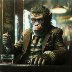 56267 - Glass Picture Drinking Monkey 100x100cm