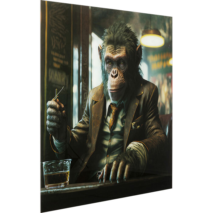 Quadro vetro Drinking Monkey 100x100cm