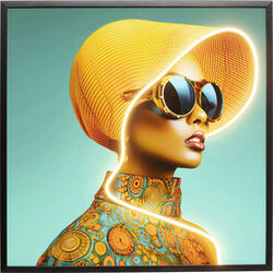 56576 - Quadro incorniciato LED Sun Hat Woman giallo 80x80