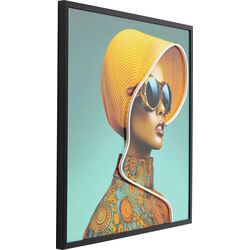 Quadro incorniciato LED Sun Hat Woman giallo 80x80