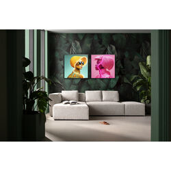 56576 - Framed Picture LED Sun Hat Woman Yellow 80x80cm