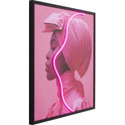 Framed Picture LED Pink Woman 80x80cm