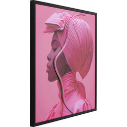 Framed Picture LED Pink Woman 80x80cm