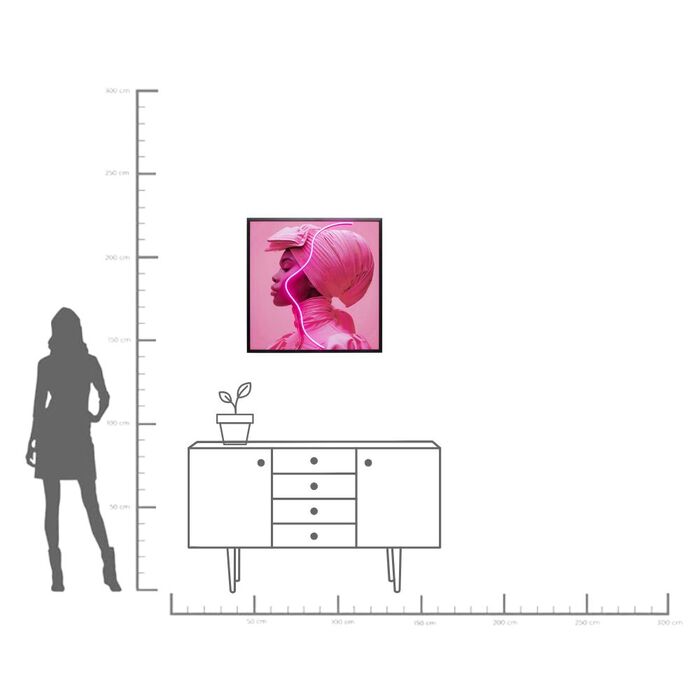 Gerahmtes Bild LED Pink Woman 80x80cm