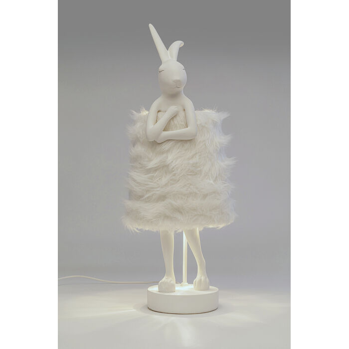 Table Lamp Animal Rabbit Fur White/Silver 68cm