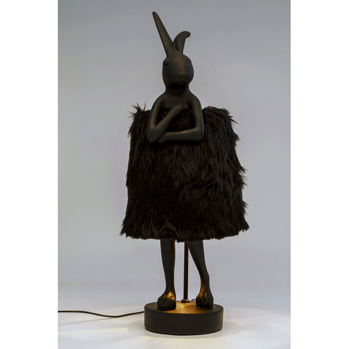 Table Lamp Animal Rabbit Fur Black/Gold 68cm