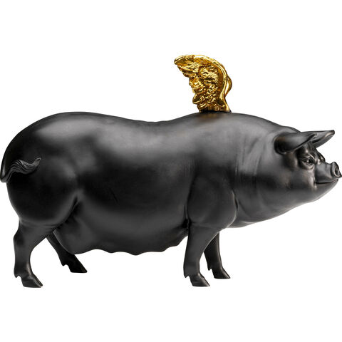 Deco Figurine Flying Pig Black 11cm