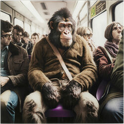 Glass Picture Commuter Monkey 60x60cm