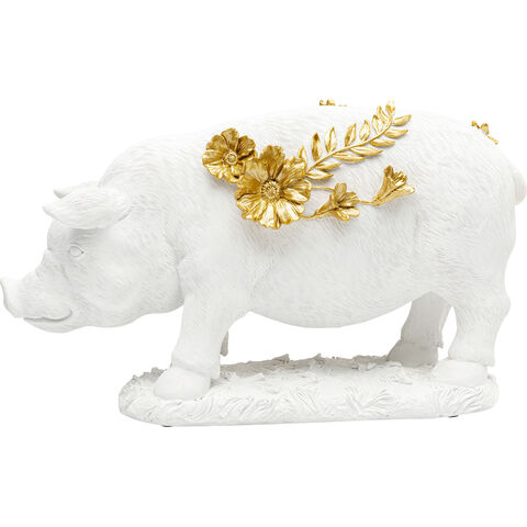 Deco Figurine Flower Pig White 21cm