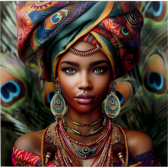 Glasbild Muse Peacock 100x100cm