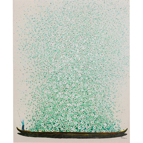 Canvas Picture Flower Boat Beige Green 40x50cm