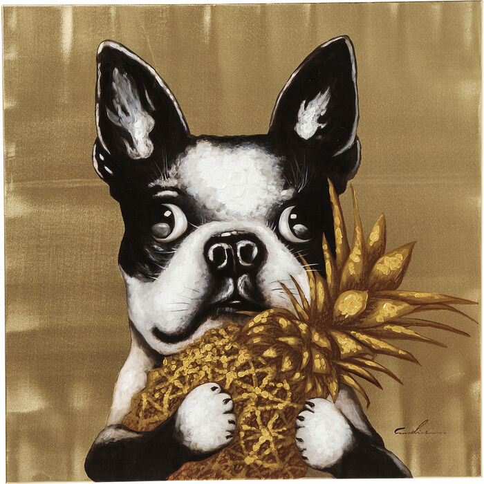 Cuadro Touched Dog with Pineapple 80x80cm