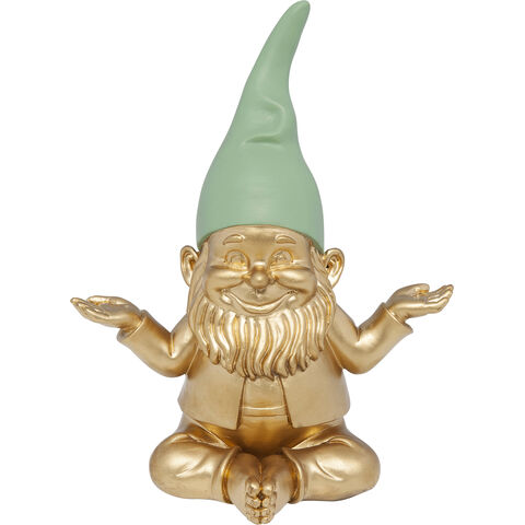 Deco Figurine Gnome Meditation Gold Green 19cm