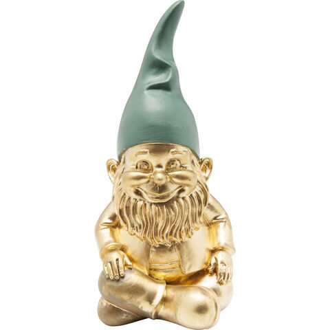 Deco Figurine Gnome Sitting Gold Green 19cm
