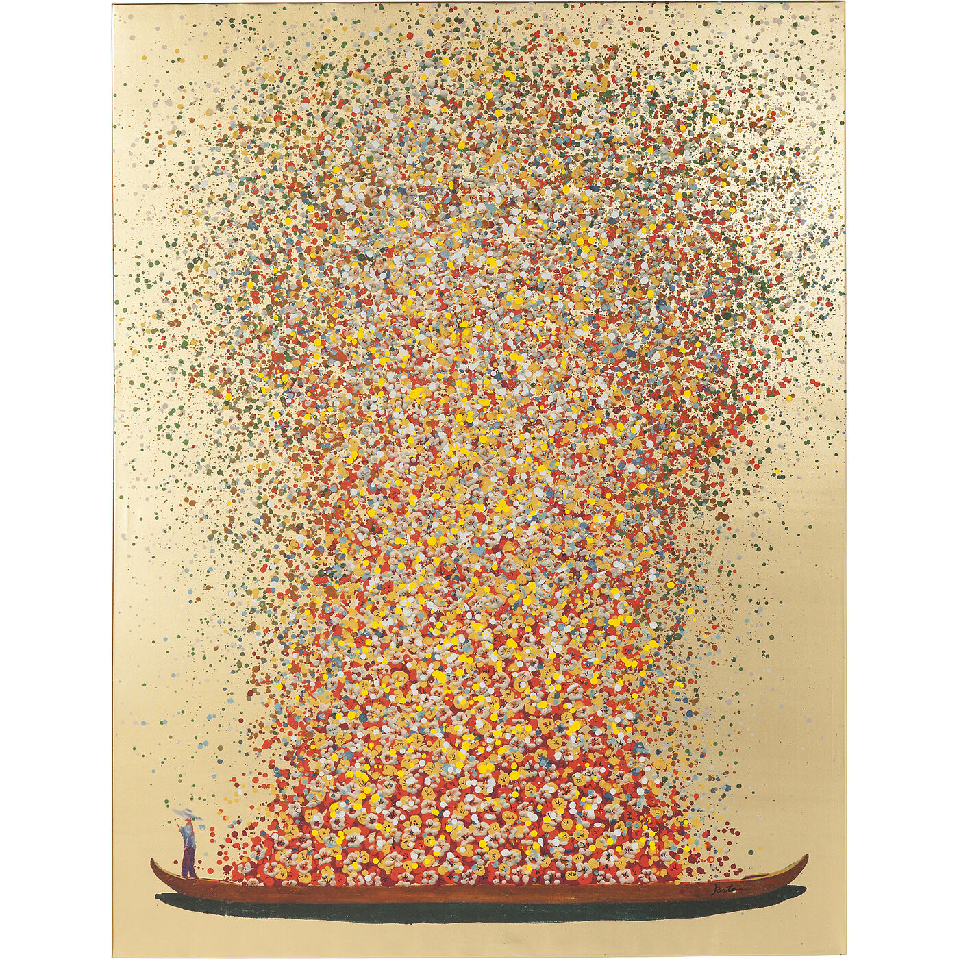 [65736] Cuadro Flower Boat oro rojo 100x80cm