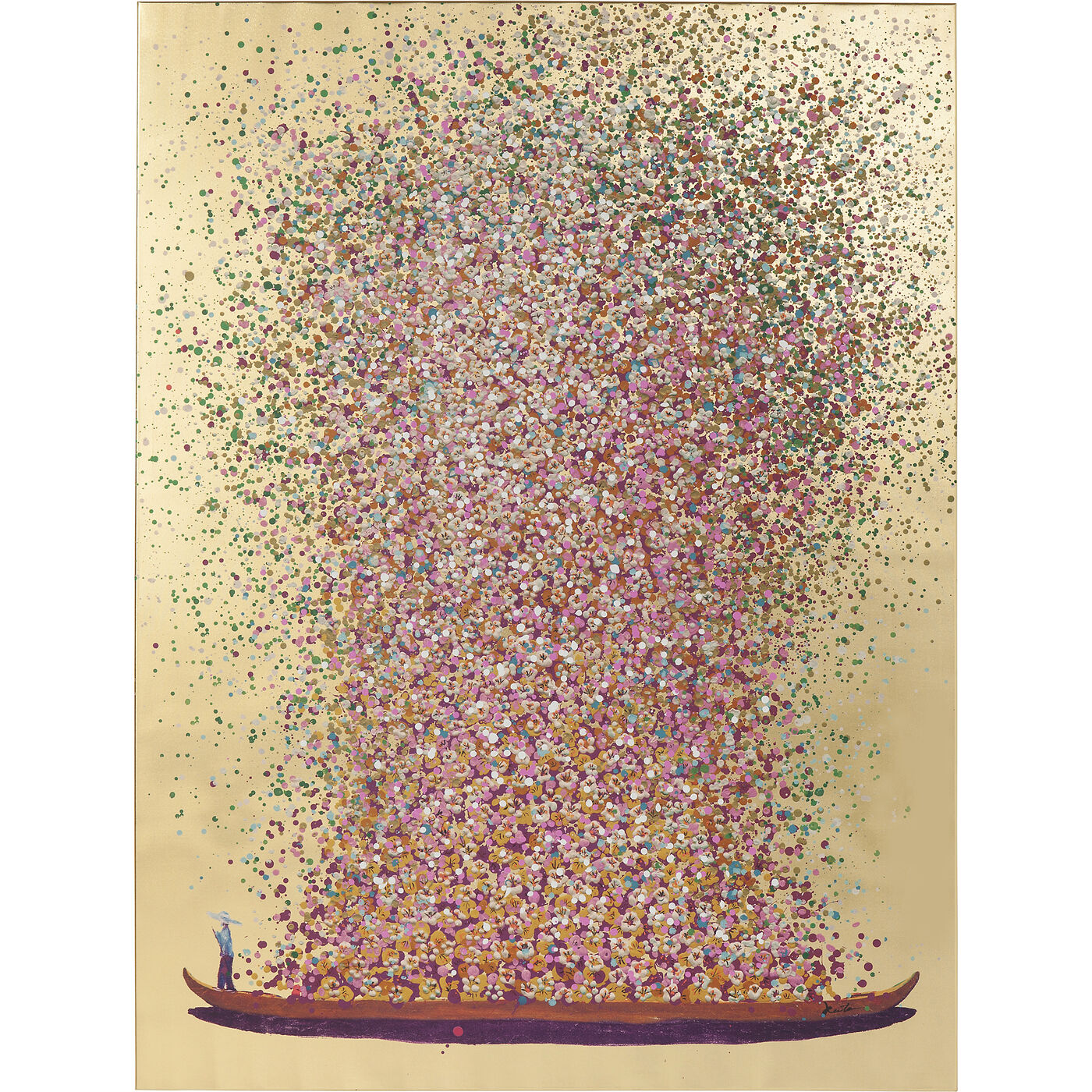 [65740] Cuadro Flower Boat oro rosa 100x80cm