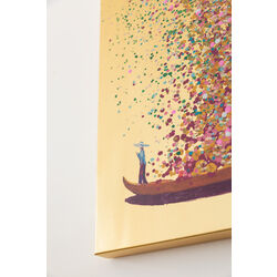 Picture Touched Flower Boat Gold Pink 80x100cm