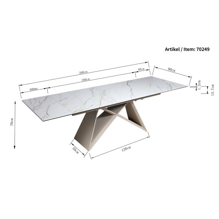 Ausziehtisch Nelly Greige 180(40+40)x90cm