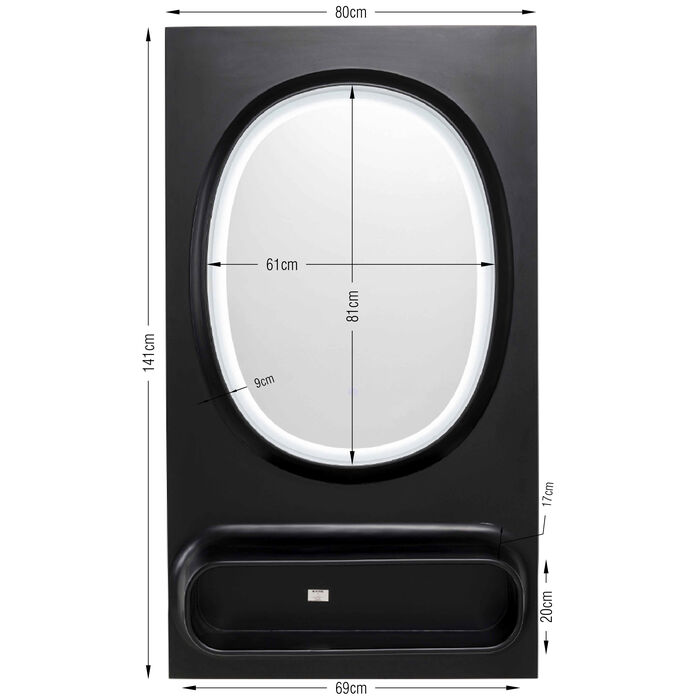 Wandspiegel Aero LED Schwarz 80x141cm