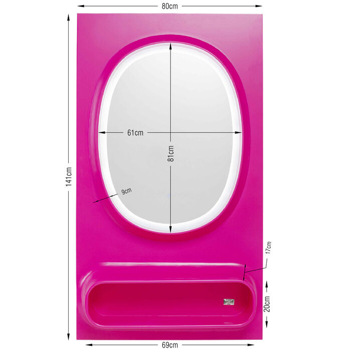 Wandspiegel Aero LED Pink 80x141cm