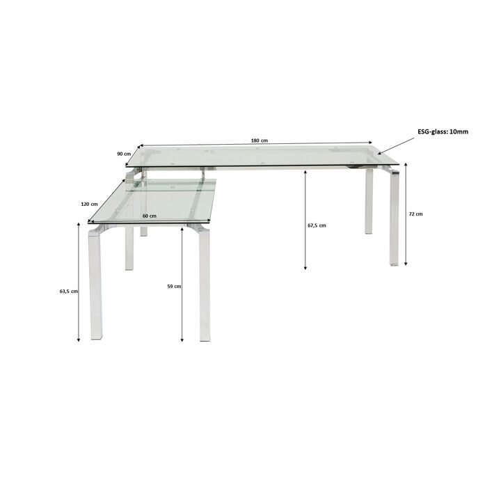Schreibtisch Lorenco Chrom Winkelcombi 210x180cm
