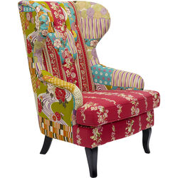 Fauteuil à oreilles Patchwork rouge