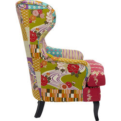 Fauteuil à oreilles Patchwork rouge