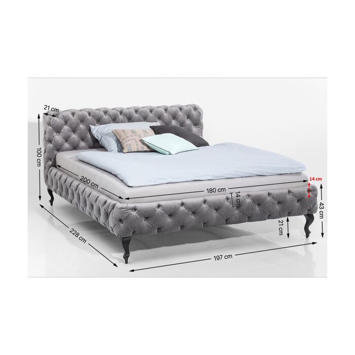 Bett Desire Velvet Silbergrau 180x200 cm