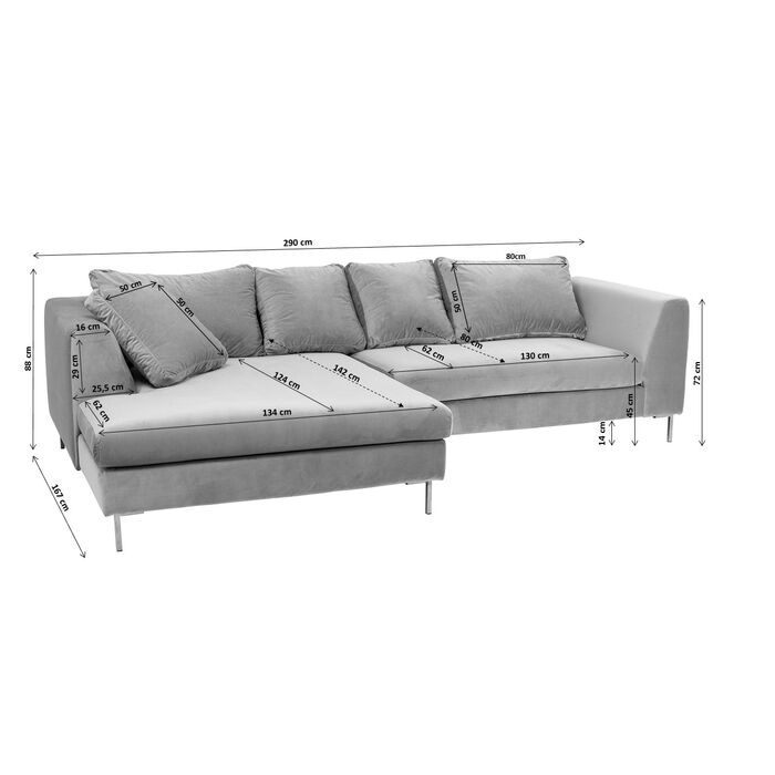 Corner Sofa Gianni Velvet Light Grey Right Chrome Kare Design