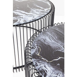 Coffee Table Wire Glass Marble Black (2/Set)