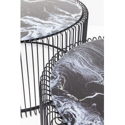 Coffee Table Wire Glass Marble Black (2/Set)