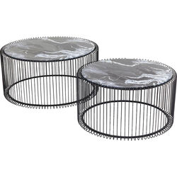 Coffee Table Wire Glass Marble Black (2/Set)