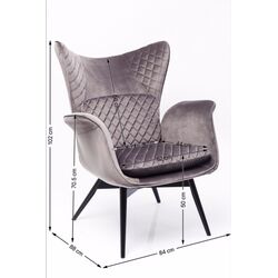 Fauteuil Tudor Velvet gris-argenté