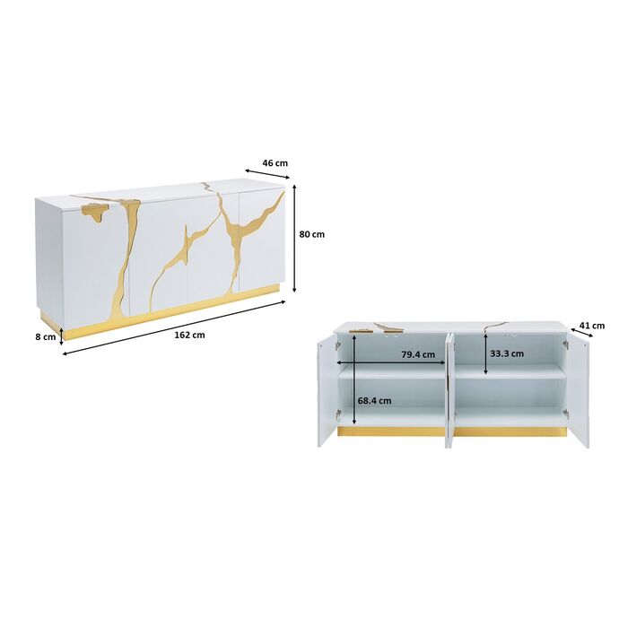 Sideboard Cracked Weiß Gold 165x80cm