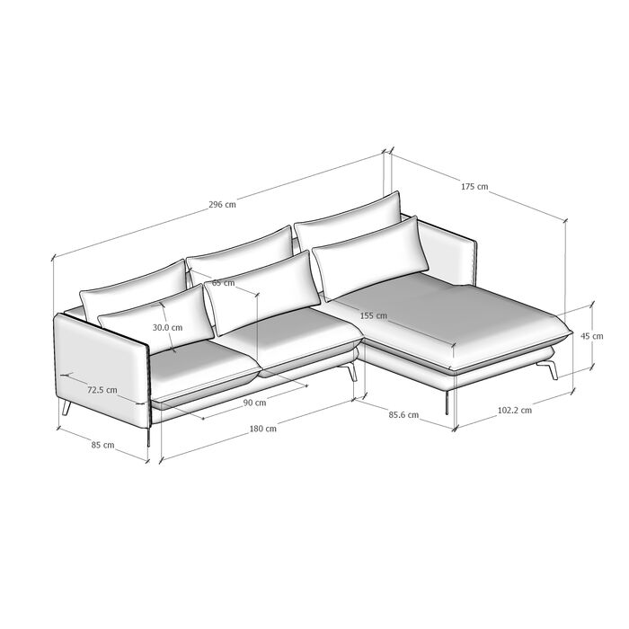 Ecksofa Monza Rechts Velvet Curry 296cm